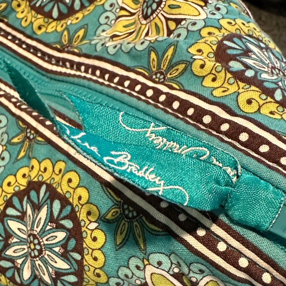 Vera Bradley Weekender Tote EUC Turquoise & Lime Paisley Extra Large Lots Pocket - Picture 4 of 11